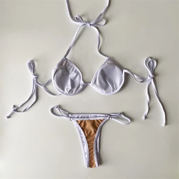 JCSWIM Tvarstis Bikini maudymosi Kostiumėliai Moterims 2020 M Sexy Nėrinių Plaukimo Kostiumas Moterims Vasaros Paplūdimio vientisos Baltos Micro maudymosi kostiumėlį Biquini