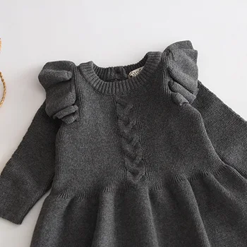 JIS Sveiki Mėgautis 0-4Yrs Žiemos Baby Girl Megzti Suknelę Šiltas Ruduo Bamblys Merginos Susiėmę Sleeve Sweater Dress Drabužių Komplektus