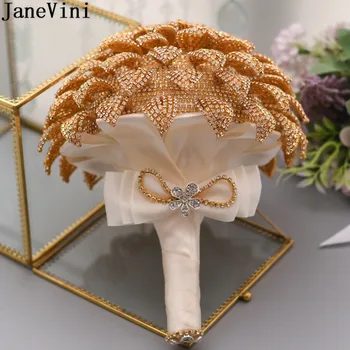 JaneVini Prabangus Aukso Deimantų Vestuvių Puokštė Grožio Nuotaka Crystal Gėlių Vestuves Aksesuaras Sidabro Nuotakos Ranką Puokštė