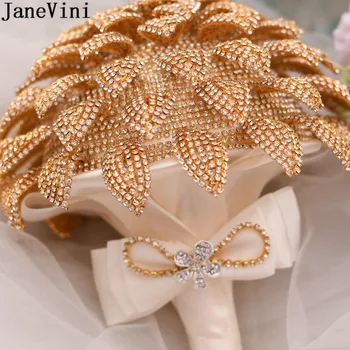JaneVini Prabangus Aukso Deimantų Vestuvių Puokštė Grožio Nuotaka Crystal Gėlių Vestuves Aksesuaras Sidabro Nuotakos Ranką Puokštė