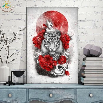 Japonija Stiliaus Tigras Saulės Modernios Sienos Menas Spausdinti Pop Art Nuotraukos Ir Įrėmintas Plakatas Pažymėkite Drobės Tapybos Namų Dekoras Drobė Plakatas