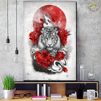 Japonija Stiliaus Tigras Saulės Modernios Sienos Menas Spausdinti Pop Art Nuotraukos Ir Įrėmintas Plakatas Pažymėkite Drobės Tapybos Namų Dekoras Drobė Plakatas