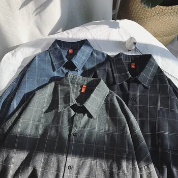 Japonijos Plaid Marškinėliai Vyrams Prarasti Mados Korėjos Negabaritinių Retro Atsitiktinis Vyrų Pledas Shirt Mens Korėjos Stiliaus Marškinėliai Vyrams Drabužius B50