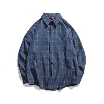 Japonijos Plaid Marškinėliai Vyrams Prarasti Mados Korėjos Negabaritinių Retro Atsitiktinis Vyrų Pledas Shirt Mens Korėjos Stiliaus Marškinėliai Vyrams Drabužius B50