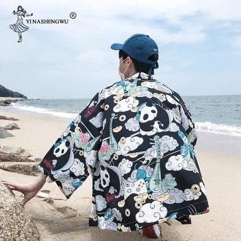 Japonų Kimono Megztinis Harakuju Derliaus Animacinių Filmų Spausdinti Kimono Vasarą Marškinėliai Yukata Moterų Viršutiniai Drabužiai Paplūdimio Kelionės Plonos Palaidinės
