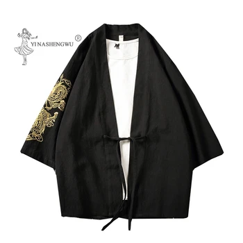 Japonų Kimono Spausdinti Yukata Kailis Samurajus Krano Harajuku Stilius Japonija Haori Cardigan Azijos Kinijos Tradicinės Marškiniai, Kostiumas