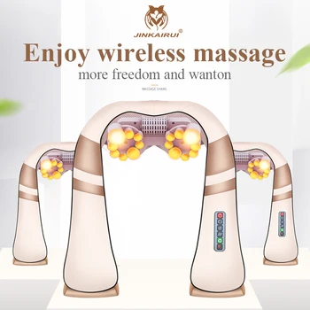 JinKaiRui Belaidžių Įkrovimo Kaklo Atgal Shiatsu Massager 3D Gylio Minkymo Nešiojamų viso Kūno Massagem su Šiluma Malšina Skausmą