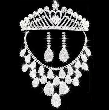 Joia nupcial tiara colar e brinco conjunto Coroa Tiara de Masės Acessorios Do Casamento Nuotakos joias de cristal