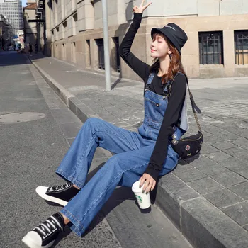 Jumpsuits Moterų Pavasario Retro Vintage Laisvalaikio Bodusuits Prarasti Tvirtą Kišeniniai Kelnės Korėjos Paprastas Stilius Visų Rungtynių Streetwear Chic