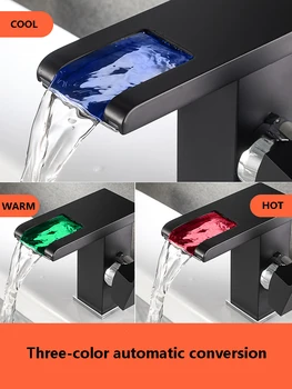 Juoda vonios kambarys krioklys, maišytuvas, LED baseino žalvario maišytuvas kriauklė maišytuvas maišytuvas temperatūros kontrolės maišytuvas modernus maišytuvas