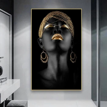 Juodos ir Aukso Vertus Afrikos Nuogas Contemplator Moteris, Aliejus, Tapyba ant Drobės, Plakatų ir grafikos Sienos Meno Nuotrauka už Kambarį