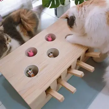 Juokingas naminių Gyvūnėlių Medžioti Interaktyvus Žaislas Labirintas Kietų Medinių Cat it Žiurkėnas Su 3/5-holed Pelės Chase Skylę Braižymo Bite Katžolių Žaislai