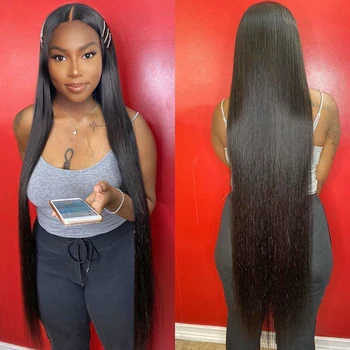 KISSU ilgų plaukų perukas 28 30 32 colių tiesiai nėriniai priekiniai perukas 4x4, priekinė uždarymo perukas Brazilijos nėriniai priekiniai žmogaus plaukų perukai moterims