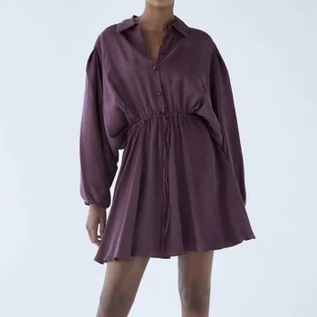 KUMSVAG 2020 m. Vasarą Moterys Laisvi Marškinėliai Suknelė ilgomis Rankovėmis Raišteliu peteliškę-Line Suknelės Moterų Elegantiškas Street Mini Suknelė