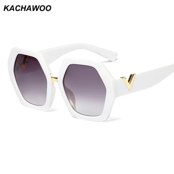 Kachawoo balta daugiakampio akiniai nuo saulės moterims, didelis rėmas leopard 