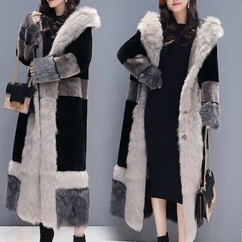 Kailio vienas moterų 2020 m. žiemos naujų korėjos versija palaidų dirbtinė ėriukų odos ir aksomo sutirštės kelio ilgi paltai