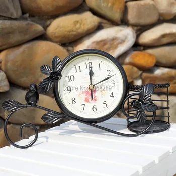Kaimo Stiliaus Metalo Paukščių laikrodis Namų Puošybai rankų darbas Sodas Stalo laikrodis Su Rašikliu Puodą Balta Spalva