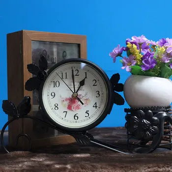 Kaimo Stiliaus Metalo Paukščių laikrodis Namų Puošybai rankų darbas Sodas Stalo laikrodis Su Rašikliu Puodą Balta Spalva