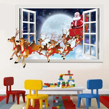 Kalėdų Dekoravimas Sienų Lipdukai Santa Claus Lipdukai Ant Sienos Imitacija 3D Efektas Nuimamas Raštinės reikmenys, Amatai, Dovana, Žaislai