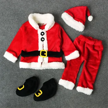 Kalėdų Drabužius Vaikų Berniukų Kostiumai Vaikams Mergina Rinkiniai Unisex Santa Claus 4 Gabalus Bamblys Rudenį Ilgomis Rankovėmis Kūdikių Drabužiai Naujagimiams
