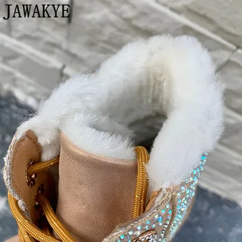 Karšto pardavimo kristalų kovoti su batai moterų žiemos natūralaus avies kailio motociklo batai, storas padas, suapvalinti tne plokšti batai