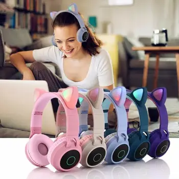 Kačių Ausų Kūdikių Ausinės, Laisvų Rankų Įrangą Belaidžiu Bluetooth 5.0 Stereo Universal Ausies Vaikų Žaidimų Mirksi Žėrintis Su Mikrofonu