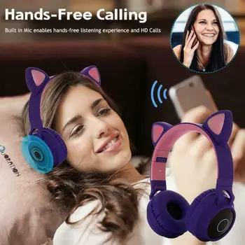 Kačių Ausų Kūdikių Ausinės, Laisvų Rankų Įrangą Belaidžiu Bluetooth 5.0 Stereo Universal Ausies Vaikų Žaidimų Mirksi Žėrintis Su Mikrofonu