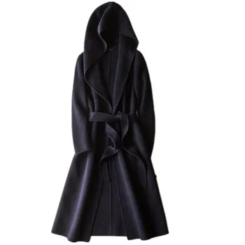 Kašmyras Moterų ilgas kailis ilgas rankovėmis vilnos plonas juostinės kailis outwear moterų žiemą, rudenį tranšėjos paltai
