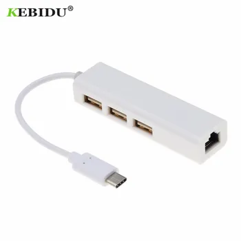Kebidu USB 3.1 C Tipo USB-C Daugkartinė 3 Port Hub rj45 Ethernet Tinklo LAN Adapteris adaptador Laidą 