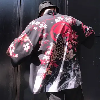 Kimono Japonų Vyrų Vasaros Plonas, apsaugančius nuo Saulės Drabužius Prarasti Septynių ketvirčių Rankovėmis vyriški Suknelė Kinų Stiliaus Yukata Haori Kailis