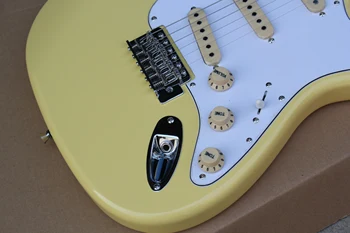 Kinijos gitara gamyklos custom naujas retro geltonos spalvos Elektrinė Gitara su Big headstock Kremas nuskaitymo ir rankenėlę, Klevų Fretboard 8pai