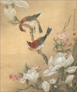 Kinijos klasikinės paukščių magnolia gėlių, medžio dekoracijos aliejaus tapybos drobės spaudiniai atspausdinta ant drobės sienos meno apdailos nuotrauką