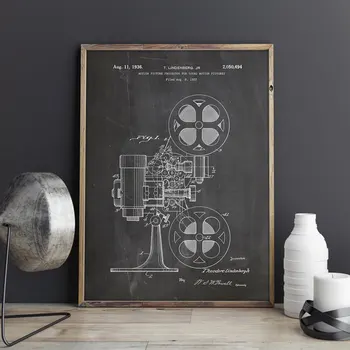 Kino Projektorius 1933 patentų,Derliaus Filmas sienos menas ,plakatai, sienų dekoras,vintažinės spausdinimo,blueprint, dovanų idėjos, Kino Dekoracijos