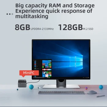 Kišenėje Mini PC Intel Celeron N4100 8GB LPDDR4 128GB SSD Windows 10 2.4 G/5.0 G WiFi, Bluetooth 4.2 HDMI 2.0 4K 60Hz Tipas-C 2xUSB3.0