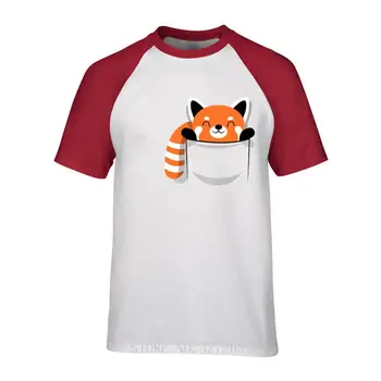 Kišenėje Raudona Panda vyrų T marškinėliai medvilnė, Naujas Atspausdintas Dizaino Mados Vasaros trumpomis Rankovėmis T-shirt Mergina Balti Marškinėliai