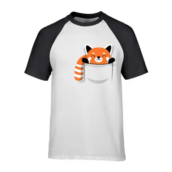 Kišenėje Raudona Panda vyrų T marškinėliai medvilnė, Naujas Atspausdintas Dizaino Mados Vasaros trumpomis Rankovėmis T-shirt Mergina Balti Marškinėliai