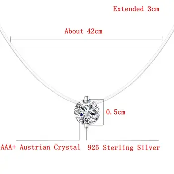 Klasikinis 925 Sterling Silver Bright Crystal Apvalūs Karoliai Pakabukas su Aiškiai CZ Moterų Mados Juvelyrikos Valentino Diena Dovana