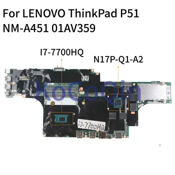 KoCoQin nešiojamojo kompiuterio motininė Plokštė LENOVO ThinkPad P51 I7-7700HQ M1200M 4G NM-A451 01AV359 N17P-Q1-A2 Mainboard