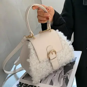 Kontrasto spalvų Nešti maišelį su Lukštais 2020 m. Žiemos Naujas Aukštos kokybės PU Oda Moterų Dizaineris Rankinės Minkštas Pliušinis Petį Krepšys