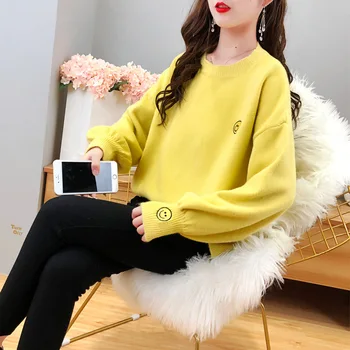 Korėjos mados moteriški megztiniai asmenybės laisvi megztiniai megztiniai veiduką moterų megztinis 2020 m. rudens ir žiemos naują atsitiktinis
