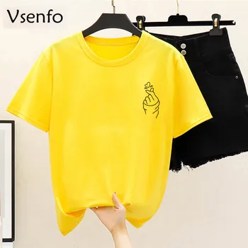 Korėjos Širdies Dizaino T-Shirt moterims, juokinga kpop Asmeninį T-Marškinėliai, Unisex vasaros medvilnės trumpas rankovės kišenėje spausdinti vasaros viršūnes