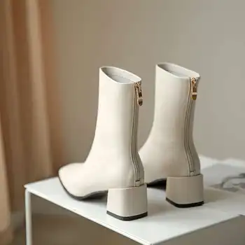 Krazing puodą rankų darbo žieminiai batai, natūralios odos aikštėje kojų aukštakulnių klasikinių spalvų paprasta stiliaus mados vidurio blauzdos batai L06