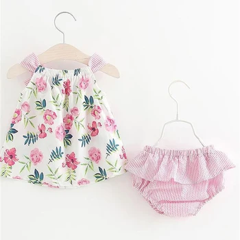 Kūdikių Dress 2018 M. Vasaros Bamblys Kūdikiams, Vaikams, Kūdikių gėlių spausdinti sijonai Vasaros Suknelės+Kelnės Rinkiniai Kūdikių Drabužiai Rinkiniai