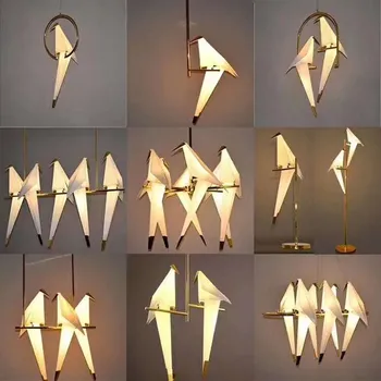 Kūrybos Aukso LED Paukščių Dizaino Šviestuvais, Metalinės Origami Popieriaus Kranas blizgesio avize modernus salonas Liustra Apšvietimo Lašas laivas