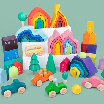 Kūrybos Kūdikis Medinių Blokų Švietimo, Vaikams, Žaislai, Vaivorykštės Spalvos 