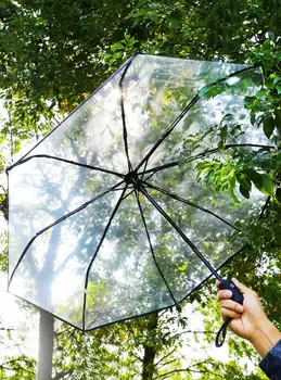 Kūrybos Skaidrus Skėtis Automatinis Skėtis Tris Lankstymo Moterų Skėčiai Kompaktiškas Lankstymo Vėjo Stiliaus Aišku, skėtis