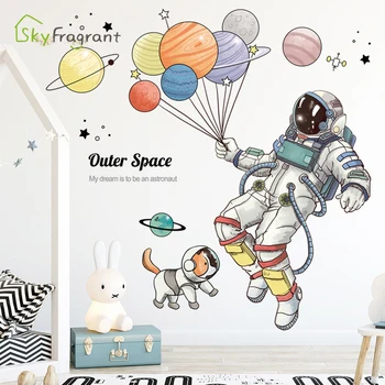 Kūrybos astronautas ir šuo sienų lipdukai kosmoso lipdukas lipnios namų dekoras vaikų kambarį apdailos berniukai kambario išdėstymas
