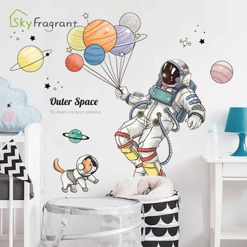 Kūrybos astronautas ir šuo sienų lipdukai kosmoso lipdukas lipnios namų dekoras vaikų kambarį apdailos berniukai kambario išdėstymas