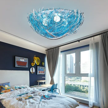 Kūrybos blue bird nest lubų lempa, vaikų kambario, miegamojo, Viduržemio jūros stiliaus apšvietimo restoranas apšvietimo šiltas romantiška