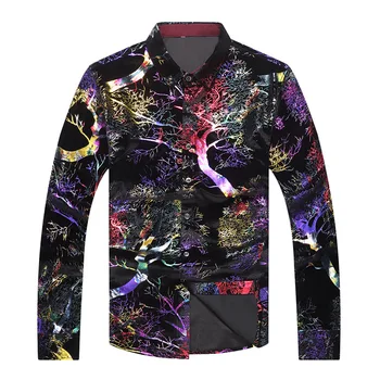 Kūrybos ryškios spalvos prabangus įdegio spausdinimo ilgomis rankovėmis marškinėliai Rudenį 2018 aukštos kokybės aukso prabangos, aksomo, marškinėliai vyrams, M-XXXL